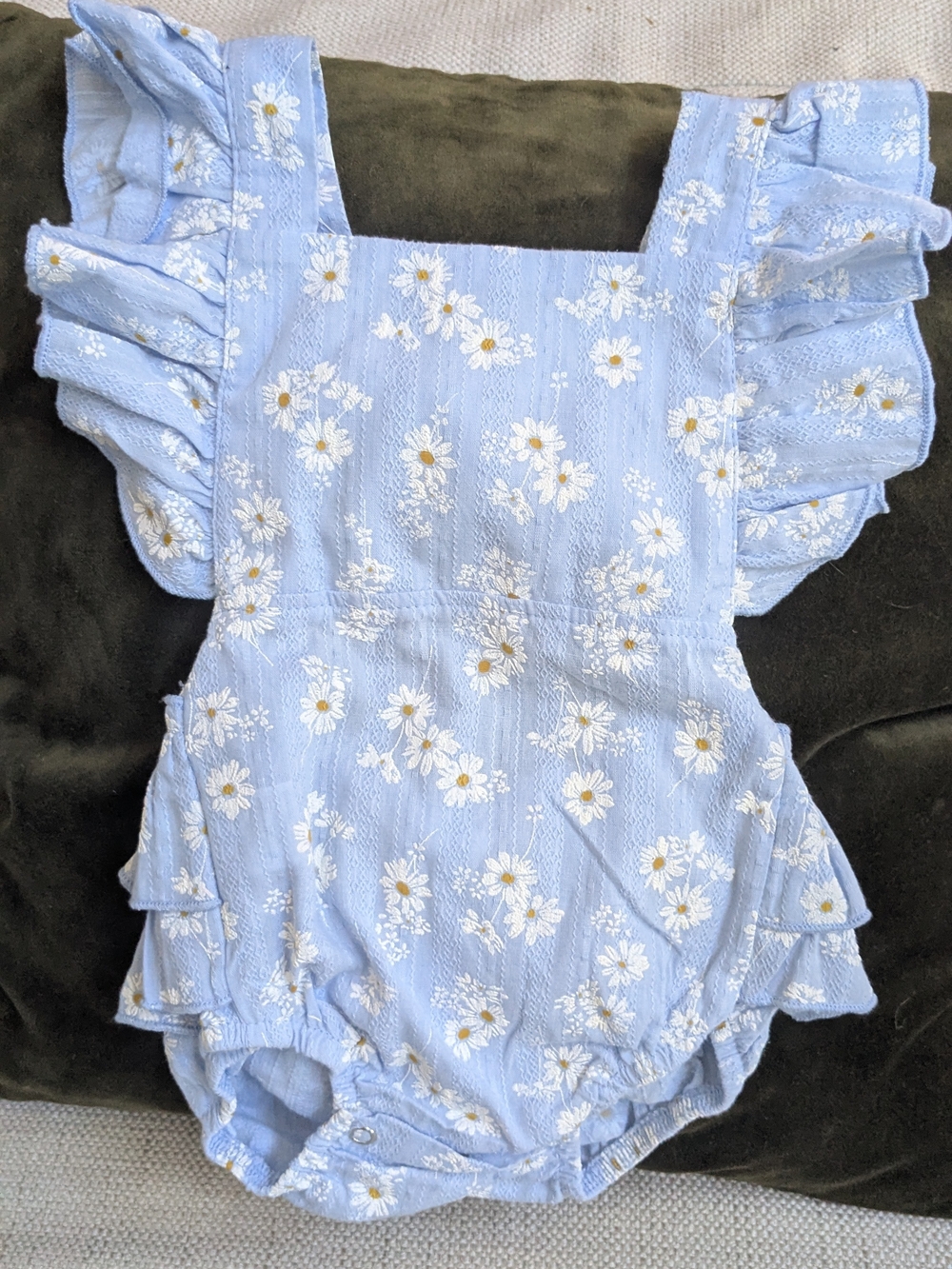 0-6 Month Nwt Light Blue Floral Daisy Ruffle Baby Romper
